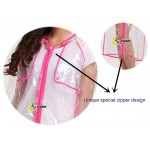 Plastik - Mantel Regenmantel Fashion Type L Reißverschluss glasklar transparent Rand: Pink - LAGERWARE