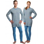 Suprima 4708-039 - Pyjama-Overall Baumwolle, lang, Rücken-RV, Bein-RV gestreift hellblau S-XL